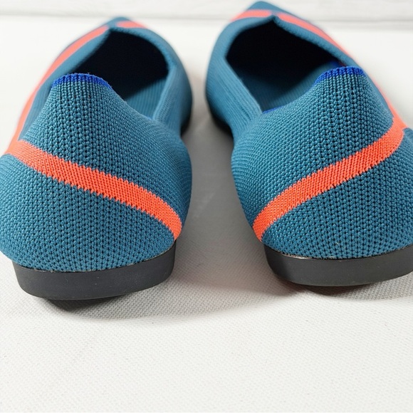 Rothy's Pointed Knit Flats Teal Blue/Neon Stripe Preppy Casual Retired Size 9 - Picture 15 of 15